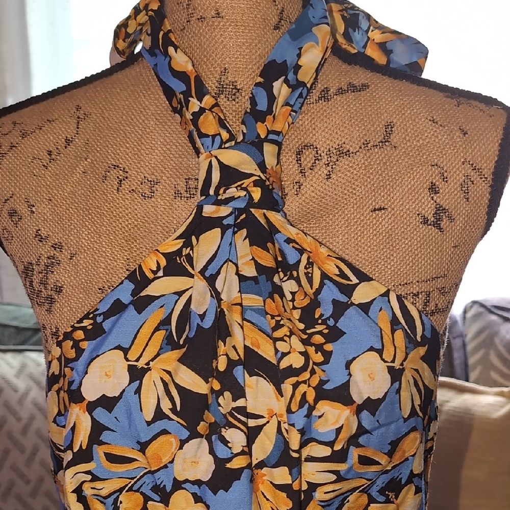 Lulu's Halter Floral Dress - Blue and Black - Picture 4 of 10
